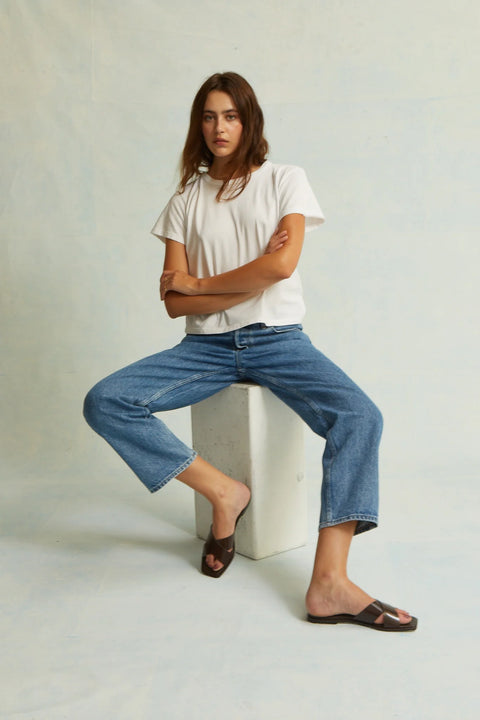 Asher Marielle Classic Tee in White - slightly boxy garment-dyed enzyme-washed recycled cotton tee, made in Los Angeles