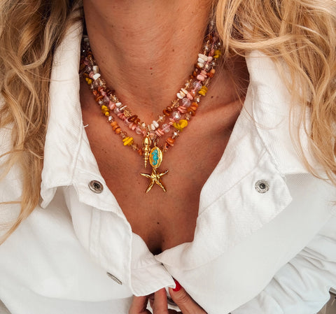Goupi Necklace 08 | Multicolour Beaded Semiprecious Chips Necklace | Pink