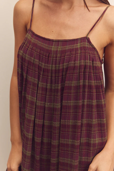 Amente, Pleated Cami Dress in Berry colour, Long dress, flowy, aline, sleeveless