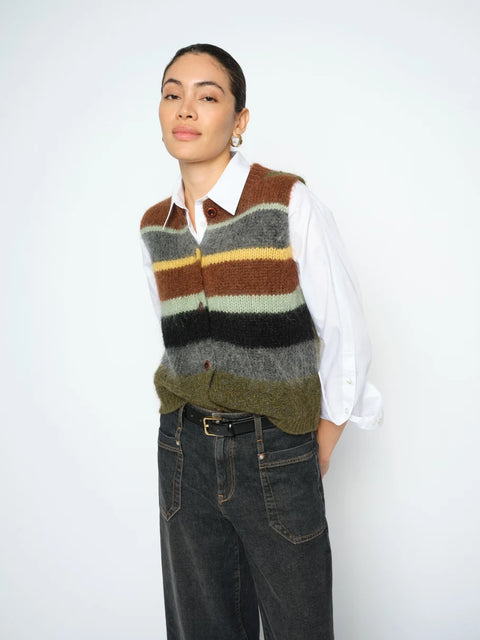 Mos Mosh Esti Vest Rosin styled over a white shirt