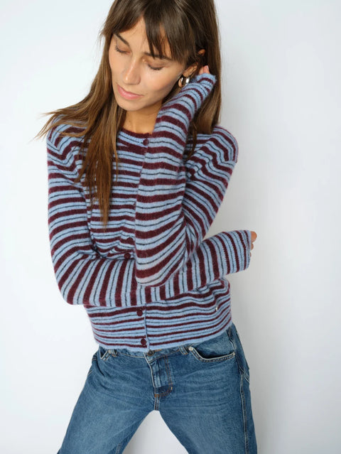 Mos Mosh Milvi Port Royale Cardigan - Back View of Women's Fitted Stripe Wool Alpaca Blend Cardigan