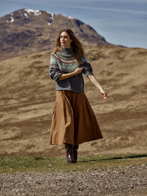 Mos Mosh Daya Highneck Knit Thunderstorm — side view of relaxed fit sweater