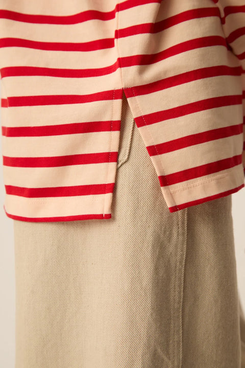 Des Petits Hauts Des Petits Hauts Filly Striped Long Sleeve Tee in Peach with Homard: oversized, soft, cotton, essential