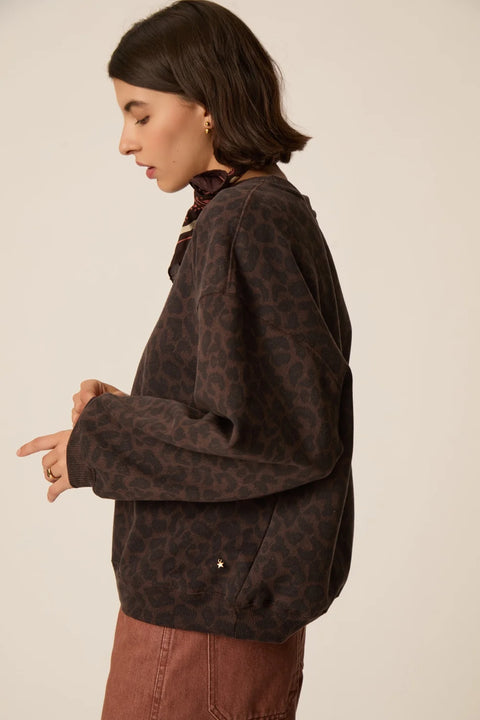 Des Petits Hauts Jacinthe Sweatshirt in Leopard - Women's 90% Cotton 10% Recycled Polyester Stylized Leopard Graphic Sweatshirt Made in Portugal
