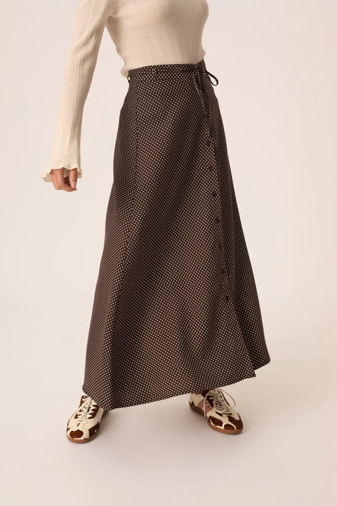 Des Petits Hauts Vanilla Skirt in Pois - Women's Polka Dot Midi Skirt in Lyocell Viscose with Slightly Flared Button-Front Design and Mid-Rise Waist