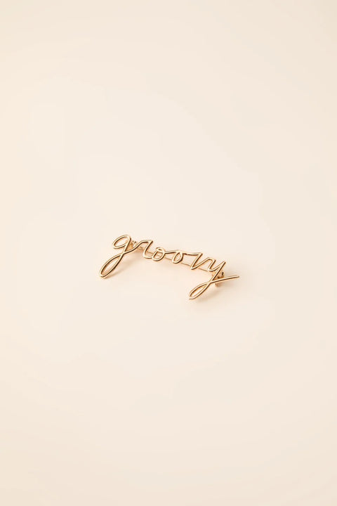 Des Petits Hauts Pompon Pin in Groovy - 100% Brass Message Pin Badge for Layering on Jackets or Bags