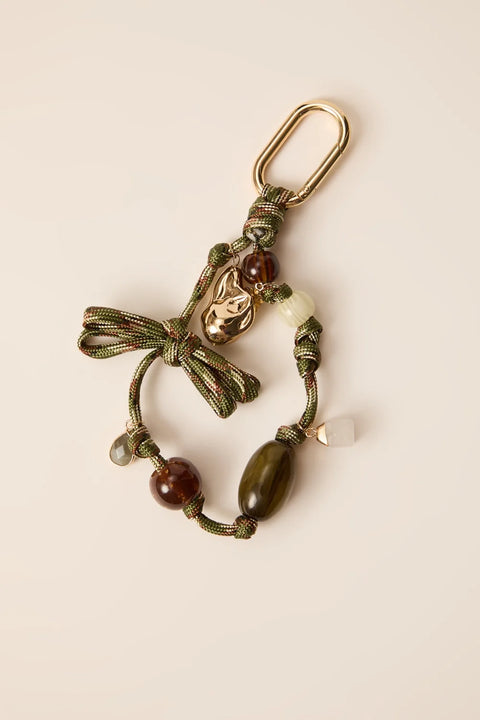 Des Petits Hauts Palma Charm - Knotted Decorative Cord Bag Charm and Keyring with Rose Quartz and Labradorite Semi-Precious Stones