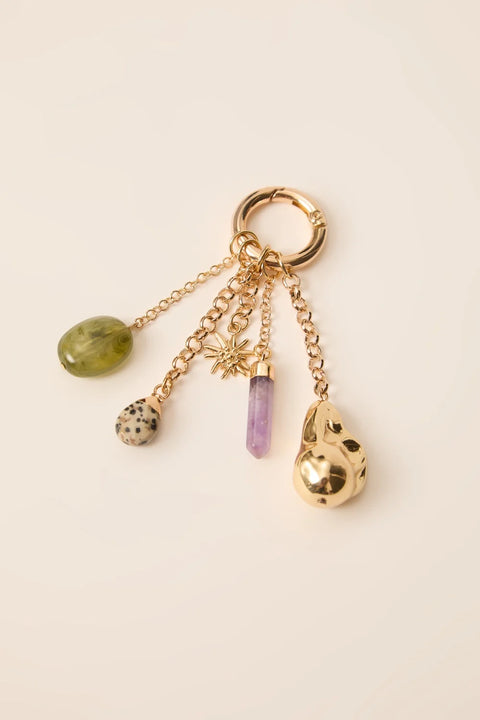 Des Petits Hauts Pia Charm - Styled Shot as Keyring Showing Semi-Precious Stone Cluster Design