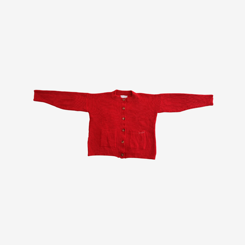Givéh Red Coco Cardi – chunky red wool cashmere cardigan with signature Givéh embroidery, flat lay