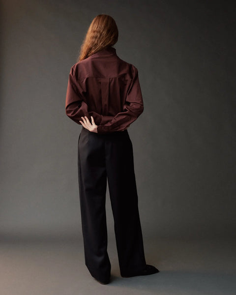 Mijeong Park Asymmetric Cotton Shirt Brown - Styled Shot Worn Tucked for a Polished Look
