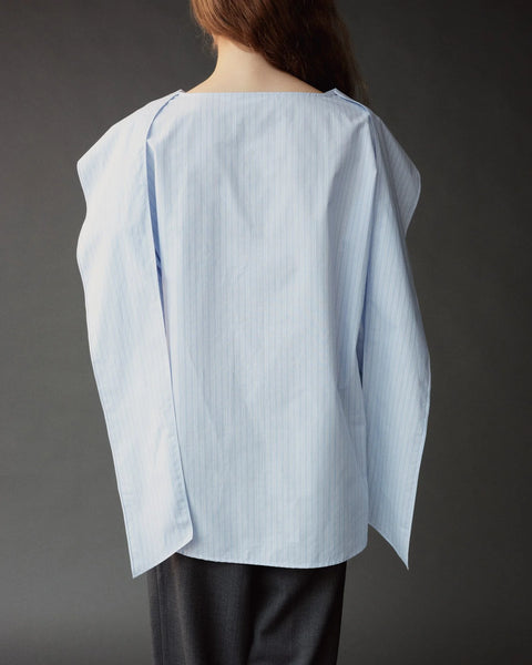 Mijeong Park Tie Neck Blouse in Light Blue - Back View Showing Rounded Hem Detail