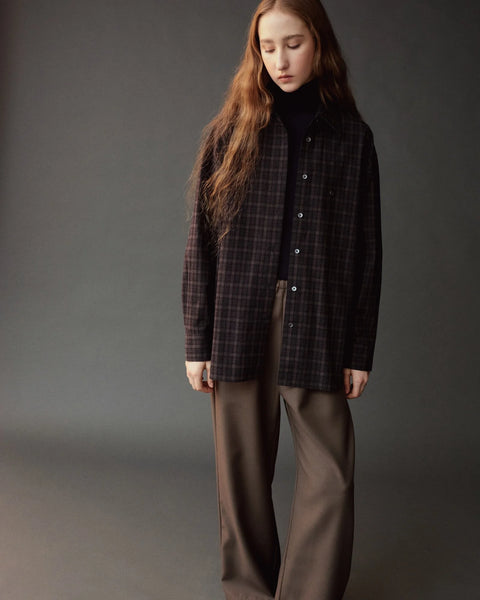 Mijeong Park Oversized Plaid Shirt - Side View Highlighting Dropped Shoulder Fit in Midweight Cotton