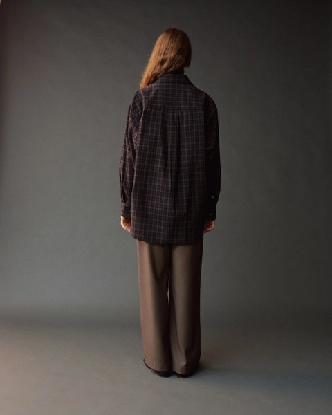 Mijeong Park Oversized Plaid Shirt Black Plaid - Styled Shot Showing Fall Plaid Shirt for Everyday Layering