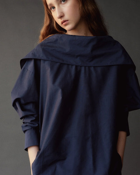 Mijeong Park Silk Blend Tie Neck Blouse | Navy