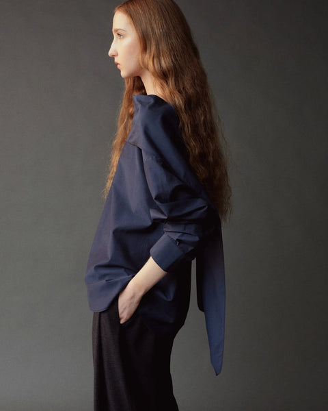 Mijeong Park Silk Blend Tie Neck Blouse | Navy