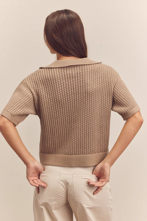 Amente Collared Textured Sweater Top | Mocha