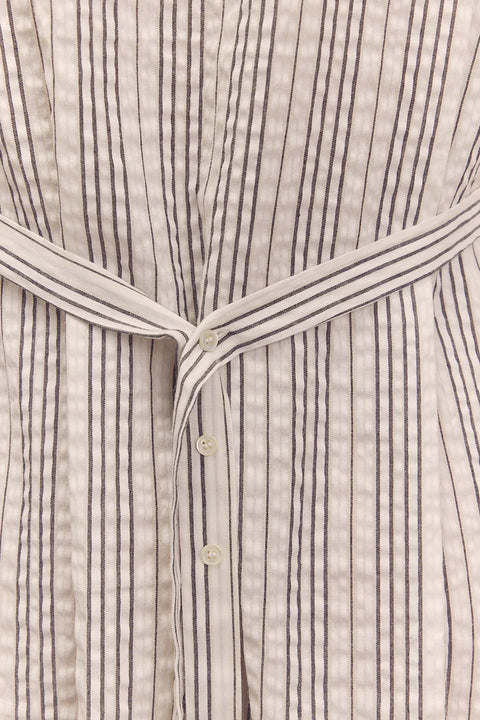 Amente Waist Shirring Midi Dress | Black/White Stripe