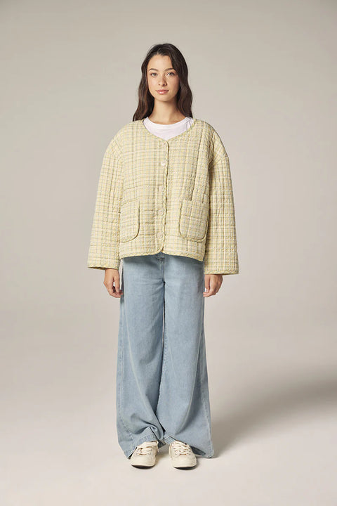 Amente Eyelet Reversible Quilted Jacket | Cream + Yellow