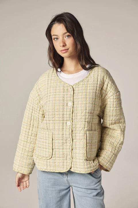 Amente Eyelet Reversible Quilted Jacket | Cream + Yellow