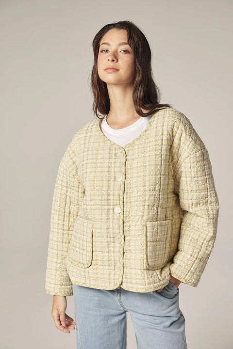 Amente Eyelet Reversible Quilted Jacket | Cream + Yellow