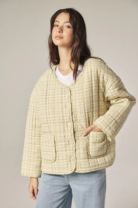 Amente Eyelet Reversible Quilted Jacket | Cream + Yellow