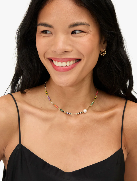 Clare V Le Stripe Pearl Necklace