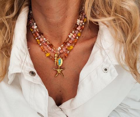 Goupi Necklace 09 | Multicolour Beaded Semiprecious Chips Necklace | Yellow