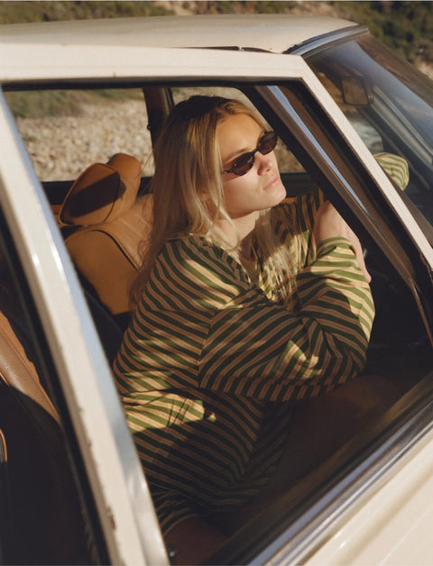 Apres June Striped Long Sleeve Tee Melon back view – relaxed crewneck oversized summer layering tee