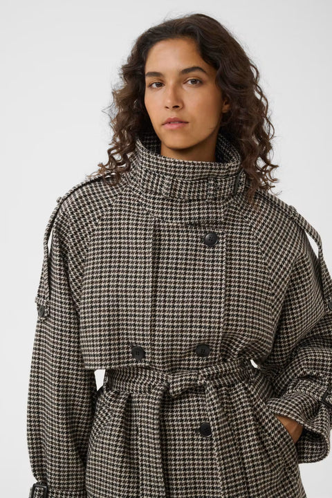 Gestuz Avic Short Coat | Brown and Green Houndstooth