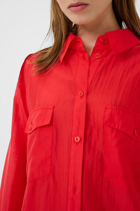 Gestuz Siora Tomato Shirt - Front View Showing Button Placket Detail and Straight Silhouette