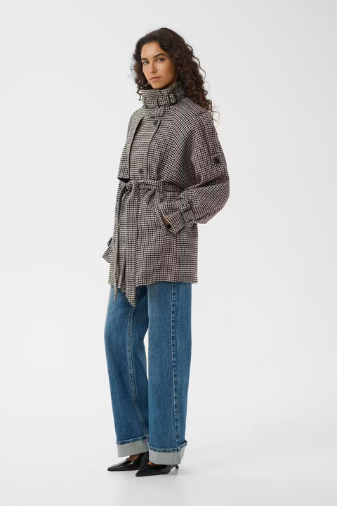 Gestuz Avic Short Coat | Brown and Green Houndstooth