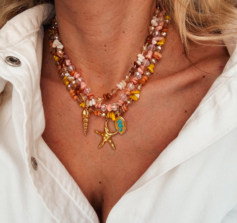 Goupi Necklace 08 | Multicolour Beaded Semiprecious Chips Necklace | Pink