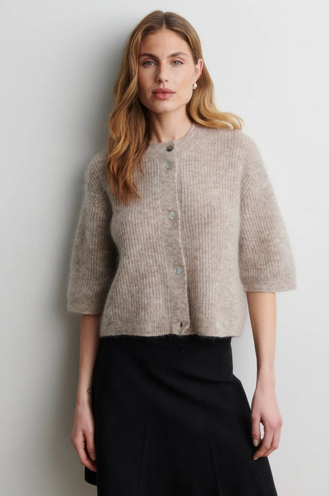 Second Female Andrea Knit Rib Cardigan | Light Beige Melange