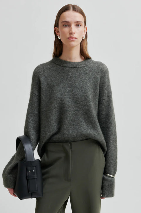 Second Female Brook Knit Drop Shoulder O-Neck | Beluga Grey
