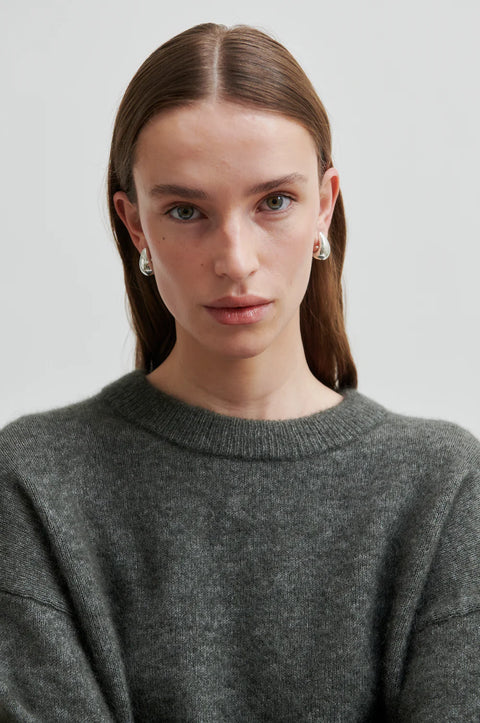 Second Female Brook Knit Drop Shoulder O-Neck | Beluga Grey