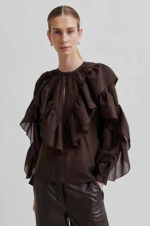 Second Female Fria Frill Blouse | Chocolate Plum