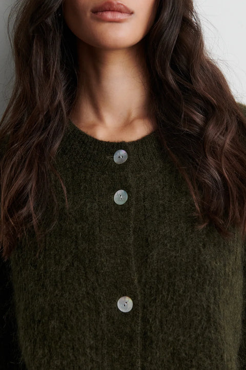 Second Female Andrea Knit Rib LS Cardigan | Black Olive