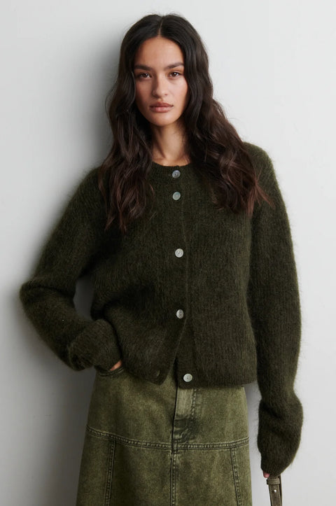 Second Female Andrea Knit Rib LS Cardigan | Black Olive