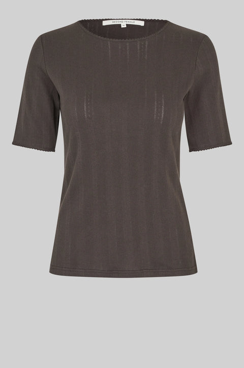Second Female Second Female Rosia Pointelle Tee in Chocolate Torte: featuring cotton, relaxed