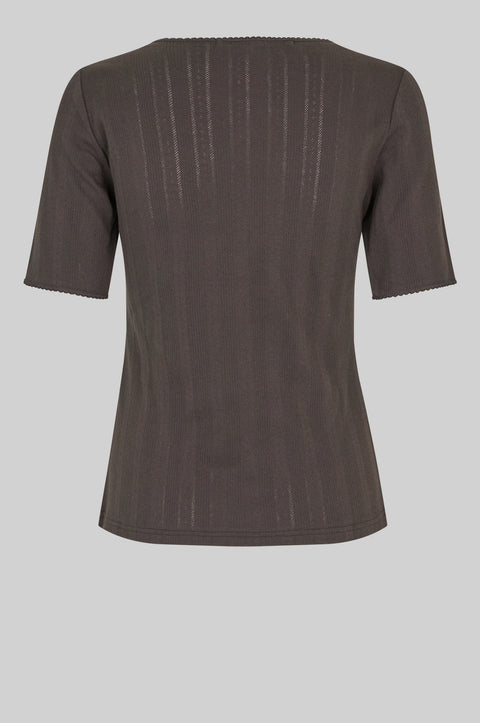 Second Female Second Female Rosia Pointelle Tee in Chocolate Torte: featuring cotton, relaxed