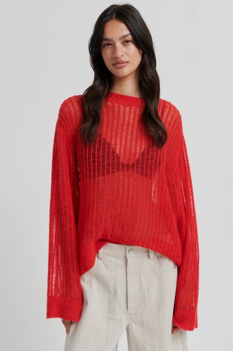 Second Female Second Female Georgina Knit O Neck in Poinciana Red: featuring knit, oversized, ribbed, crewneck
