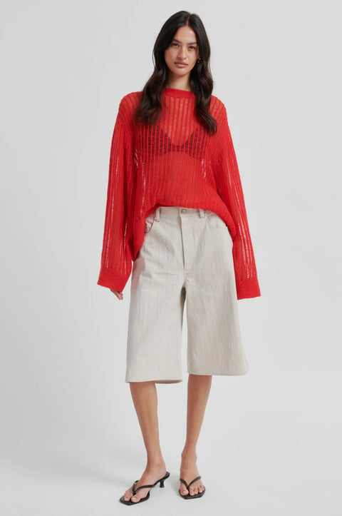 Second Female Second Female Georgina Knit O Neck in Poinciana Red: featuring knit, oversized, ribbed, crewneck