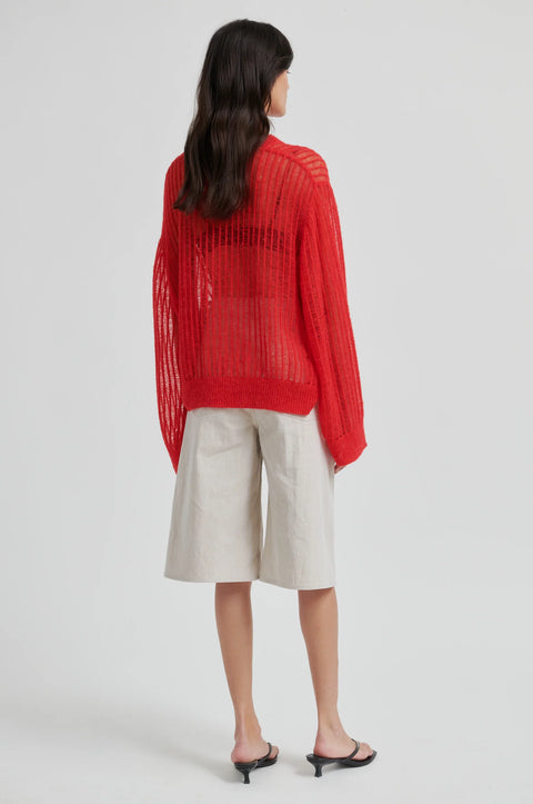 Second Female Second Female Georgina Knit O Neck in Poinciana Red: featuring knit, oversized, ribbed, crewneck