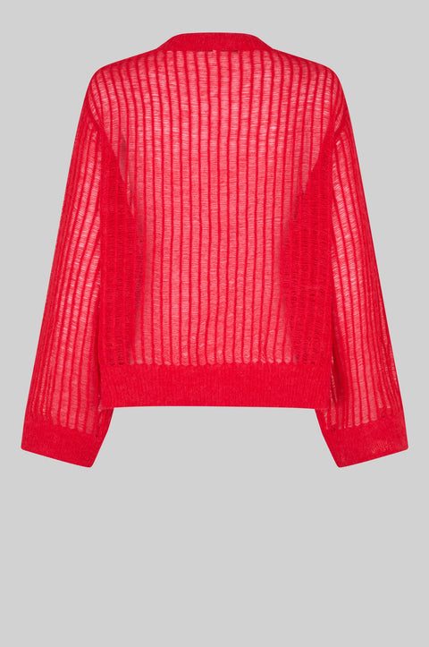 Second Female Second Female Georgina Knit O Neck in Poinciana Red: featuring knit, oversized, ribbed, crewneck
