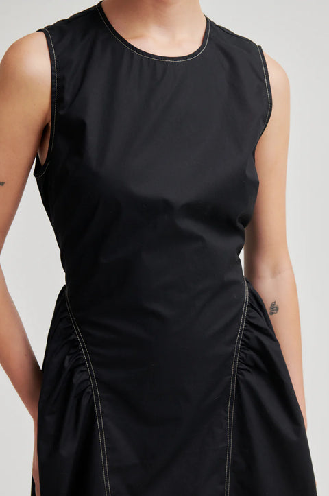 Second Female Larkini Sculptured Dress Black - Back View with Zip Fastening and Round Neckline