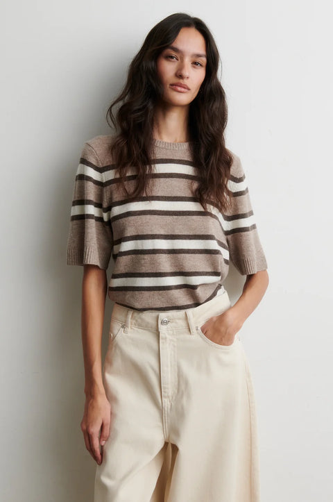 Second Female Vilna Knit SS O Neck | Light Beige Melange