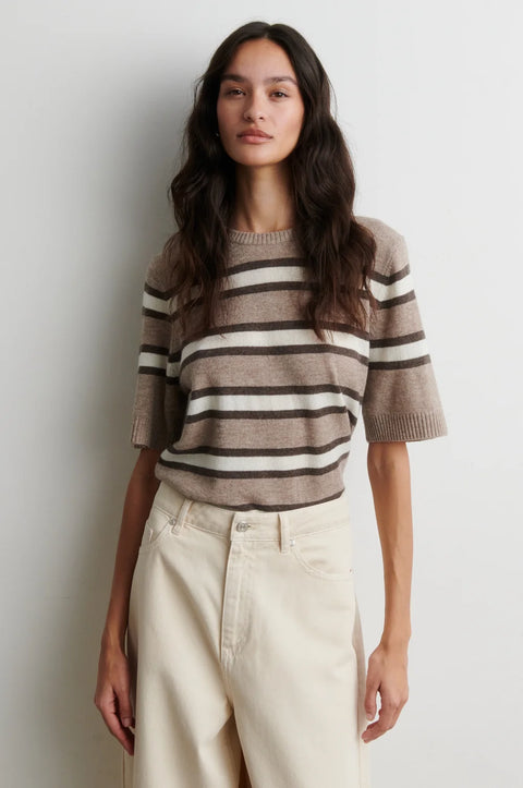 Second Female Vilna Knit SS O Neck | Light Beige Melange