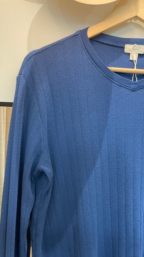 DONNI The Pointelle V-Neck Long Sleeve | Blueberry