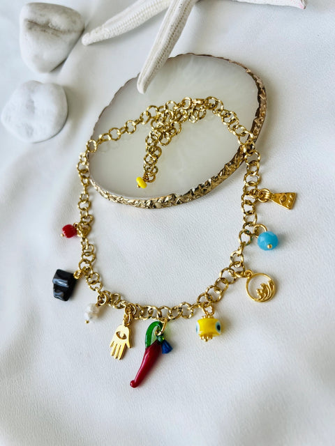 Goupi Necklace 06 | Gold Multi Charm Summer Necklace