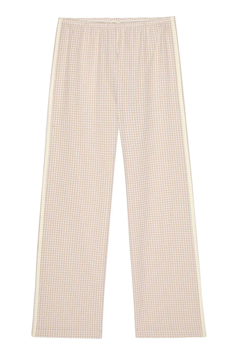 DONNI The Cotton Gingham Stripe Cropped Pant in Shitake - Women's Soft-Washed 100% Cotton Straight Leg Cropped Pant with Elastic Waist and Contrast Racer Stripes, Made in Los Angeles